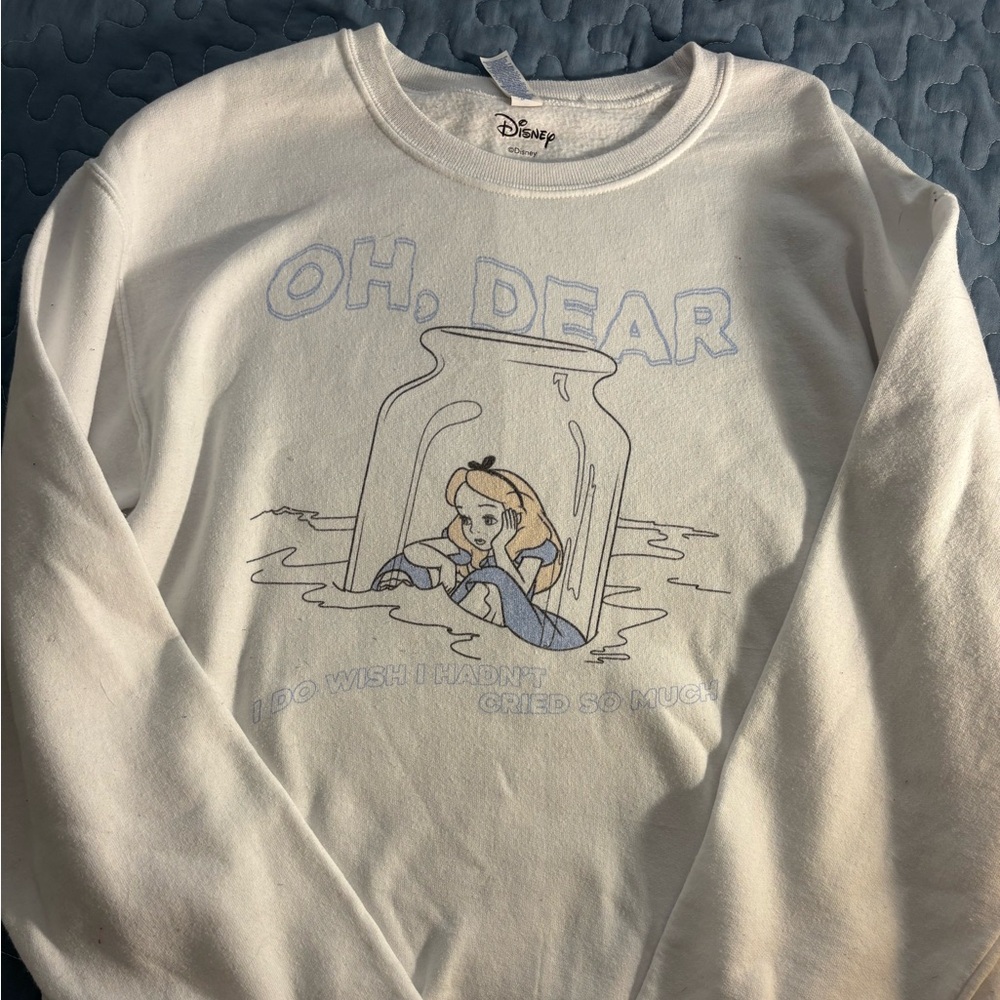 White Sweatshirt with Alice in Wonderland Design